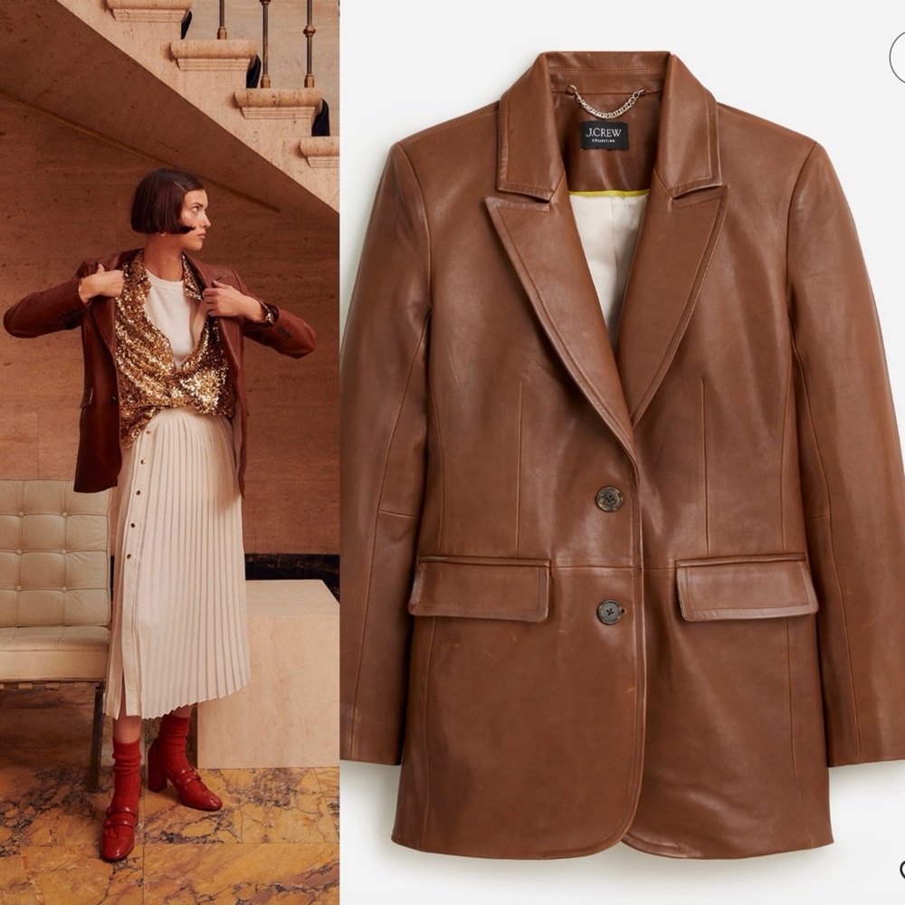 New $1200 J Crew Collection Limited Edition Leather Blazer Jacket Coat Brown NWT